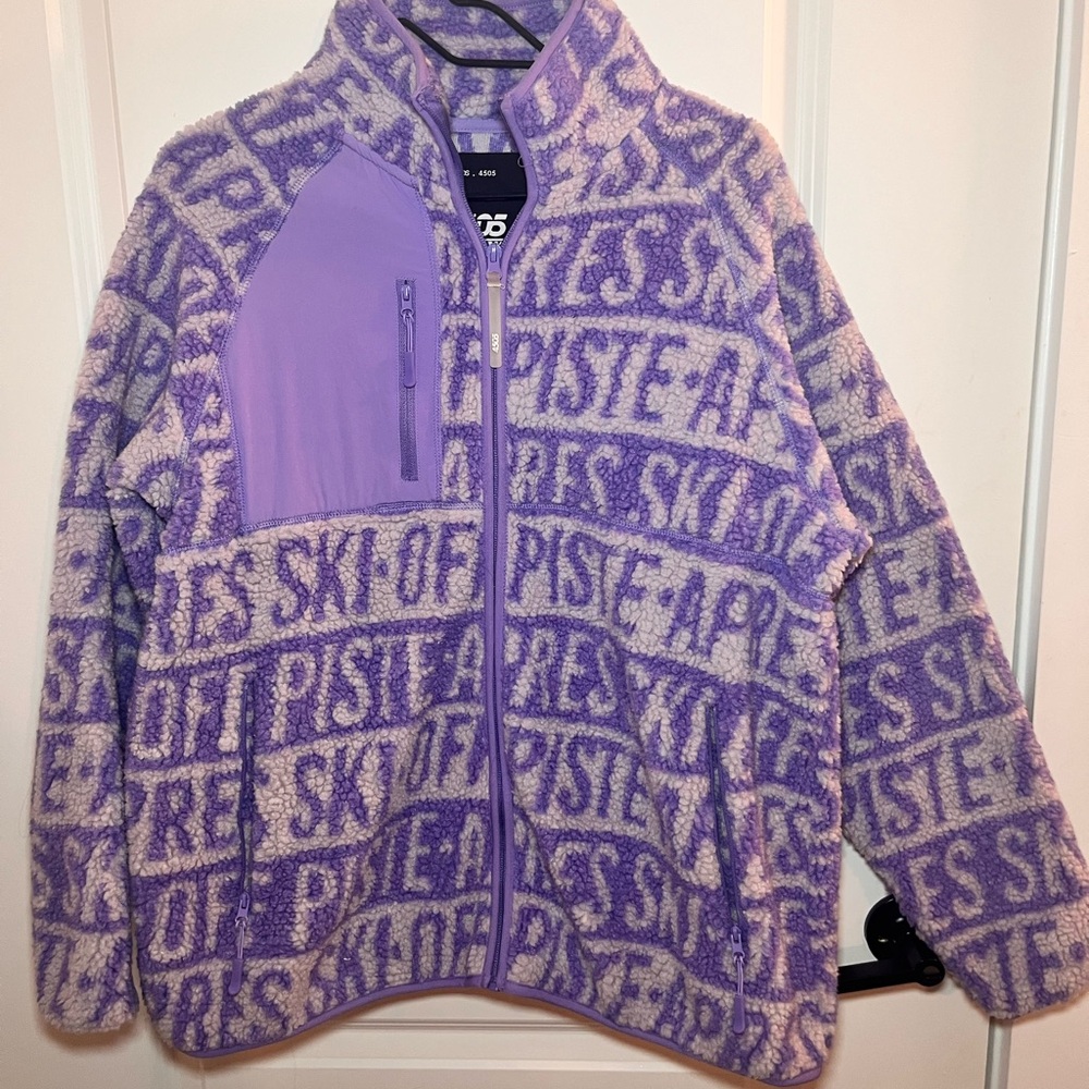 Purple Fleece Jacket with Text Design